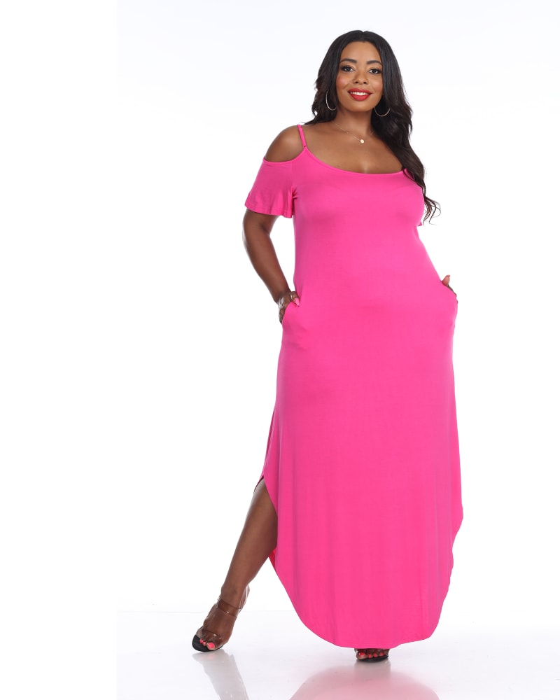 Front of a model wearing a size 2X 'Lexi' Maxi Dress in Fuchsia by White Mark. | dia_product_style_image_id:247276